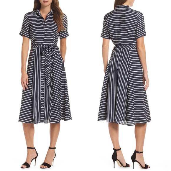 J. Crew Dresses & Skirts - J. Crew Striped Silk Shirtdress Midi Navy White 16